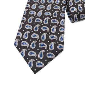Axe Mod Paris Silk Tie Mens 62” Black Gray Blue Paisley Designer Classic New